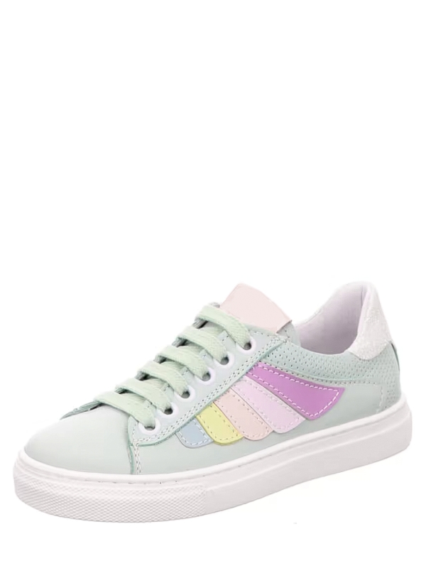 Girls Leather Sneakers Rainbow Green