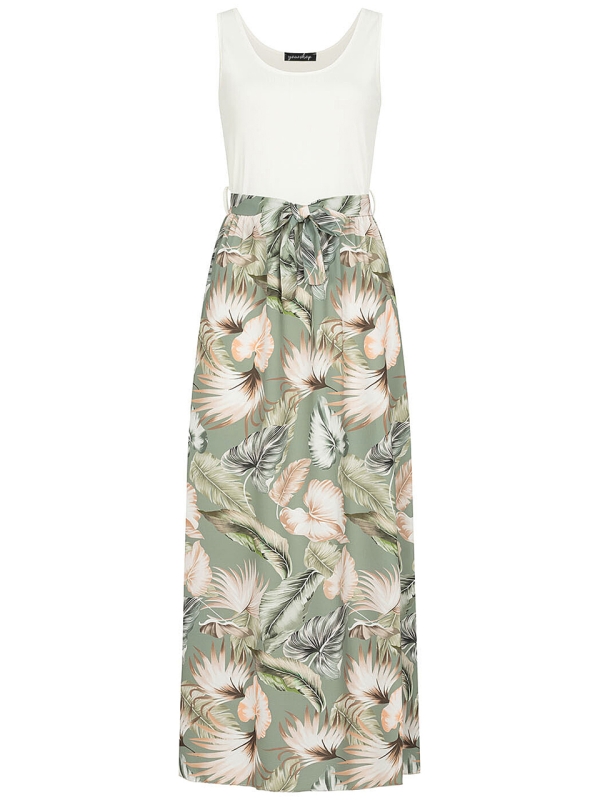 Tank Top Maxi Dress with Tropical Print Green